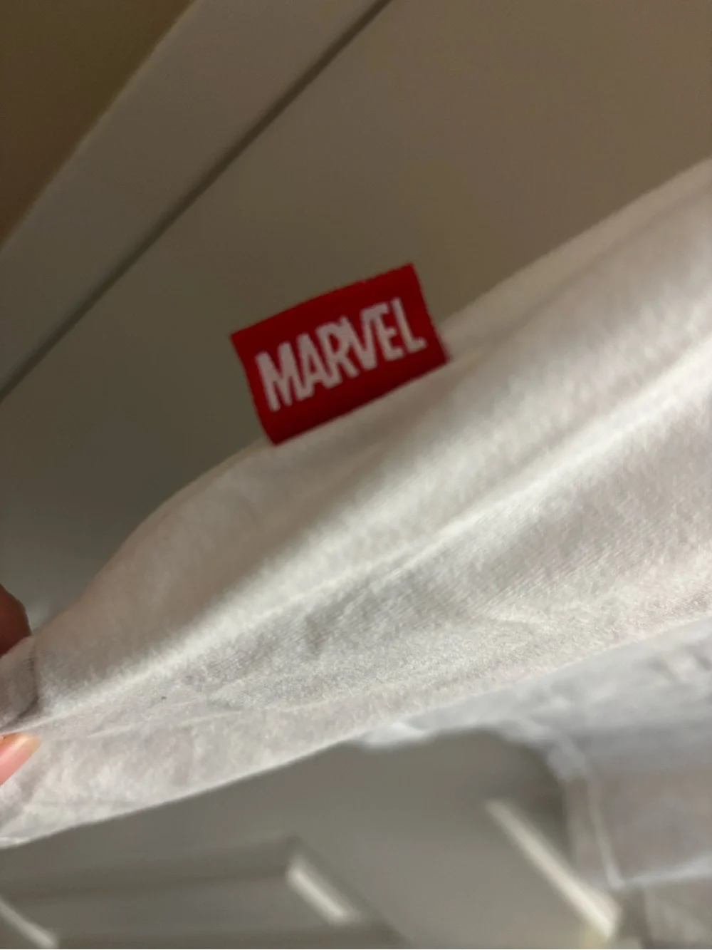 Marvel White Hooded Short-Sleeve Top with Red Sleeves and Blue Logo